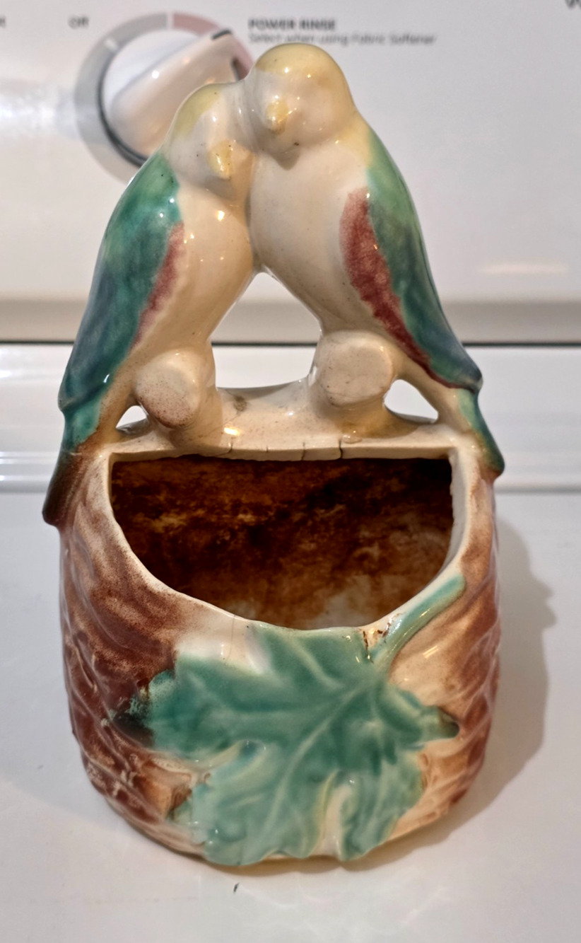 Vintage Japan 7" Lovebird Bird Ceramic Wall Pocket Planter